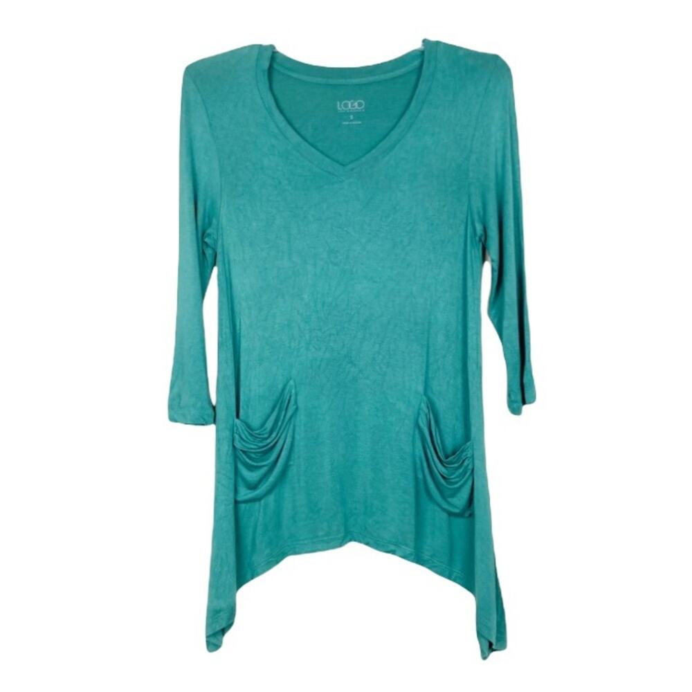 LOGO Lori Goldstein Green 3/4 Tunic Pocket Shirt Sz S